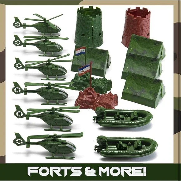 JaxoJoy 200 Piece Army Toy Military Set: Army Men Vehicles Aircraft Boats & More - Picture 6 of 8